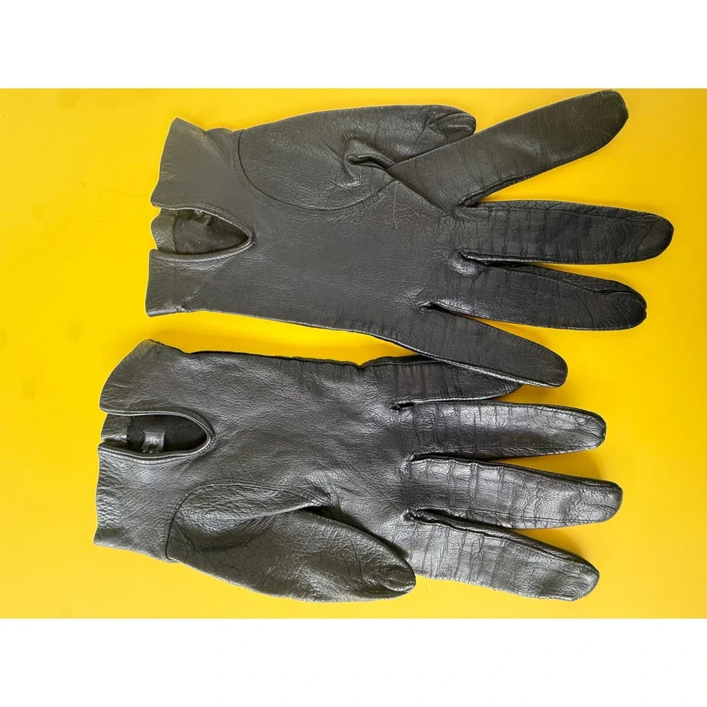 Bundle of 2 VTG Aris Black Leather Opera Gloves 1950s Sz 6 Audrey Hepburn Retro